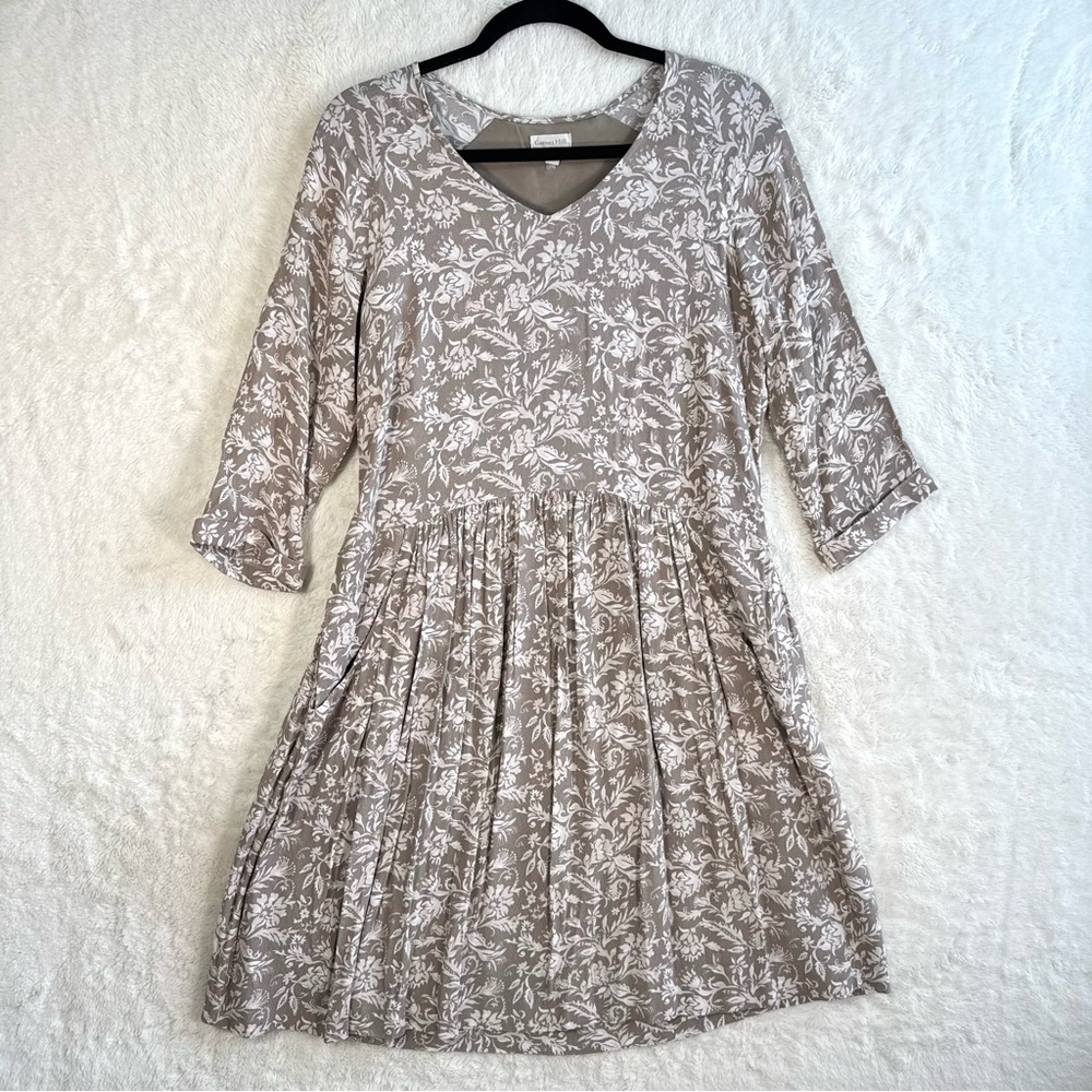 Garnet Hill Bohemian Pocket-Detail Dress Women’s 4‎ Beige Paisley Cottagecore
